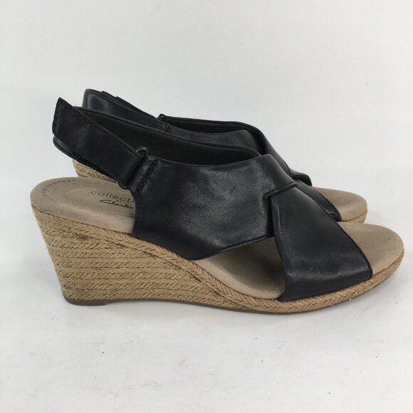 Clarks Collection Espadrilles Wedge Black Sandals Size 6.5M - Picture 2 of 8